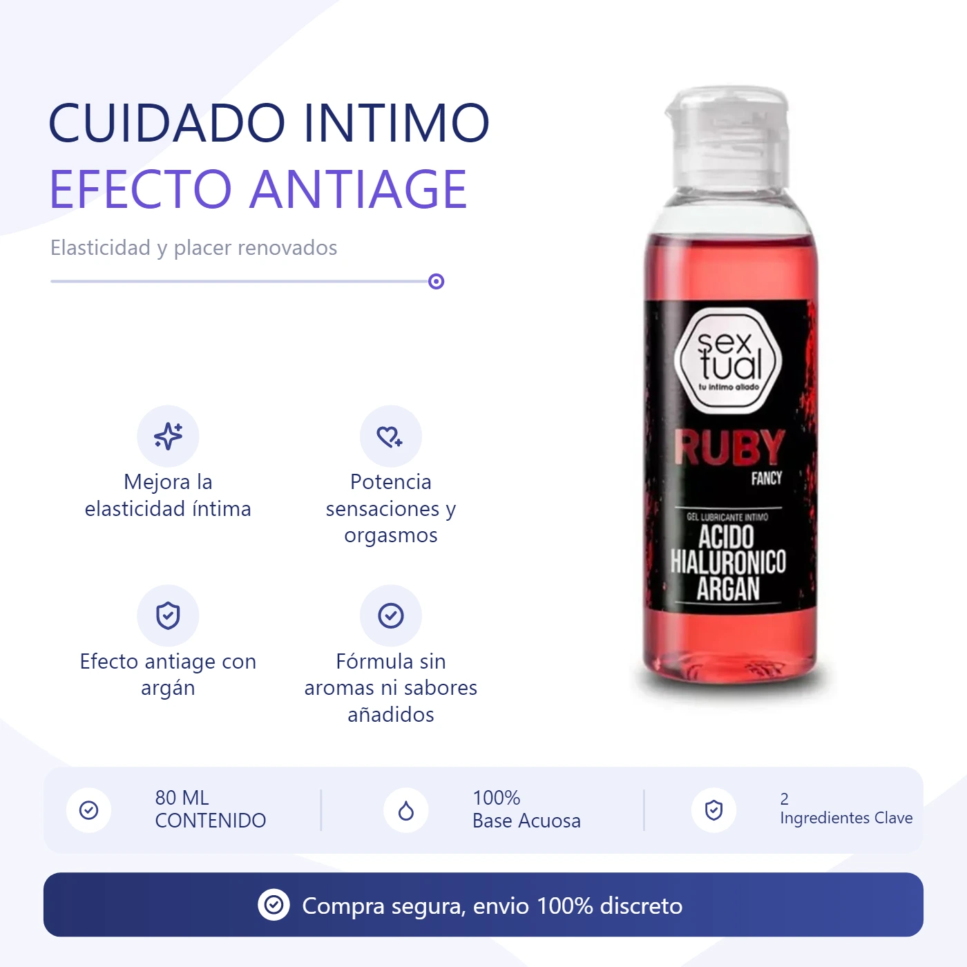 Gel Lubricante Intimo Ruby Acido Hialuronico Y Argan 80 Ml - Imagen 2