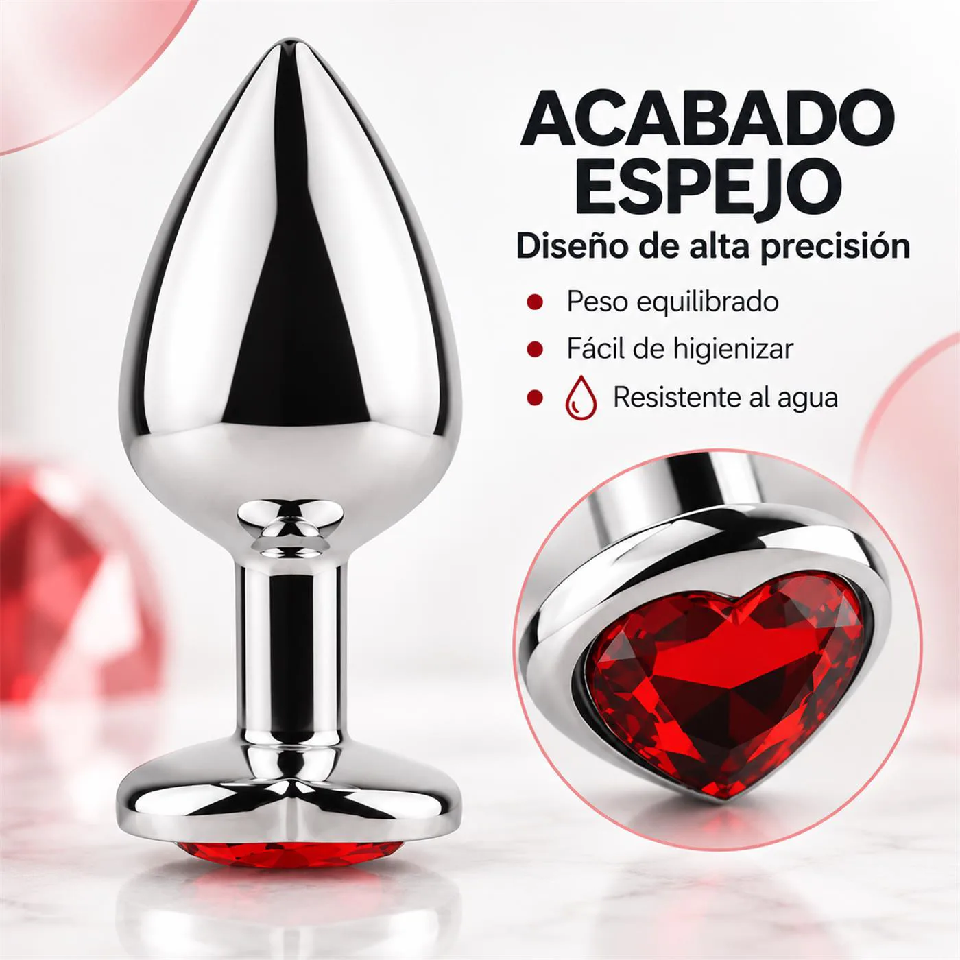 Anal Plug Heart Love Metal Medium Red - Imagen 8